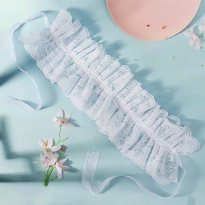 White ruffled lace clown collar accessory with satin ribbons for party costumes