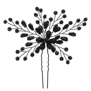 Épingle à cheveux de mariée en cristal noir fait main avec perles pour coiffure de fête