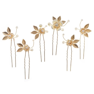 Détails du lot de 6 épingles à cheveux dorées avec fleurs et perles pour coiffures de mariée