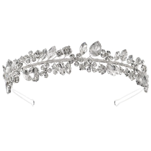 Serre-tête de mariée argenté élégant avec cristaux de marquise et strass en poire