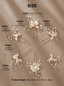 Guide des tailles pour 6 épingles à cheveux dorées avec perles et détails précis