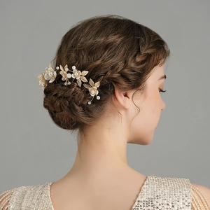 Pics à Cheveux Rétro Or Alliage Fleur Acrylique Künstliche Perle d'Imitation pour Femmes Mariage Fête Élégantes Épingles à Cheveux en U