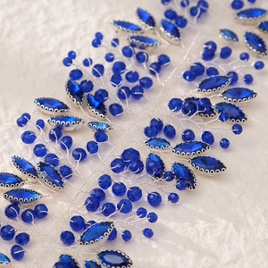 Exquisite handmade dark blue crystal hair vine with silver wire for bridal stage performance