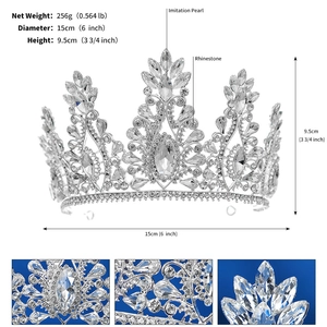 Detailed view of silver bridal crown with rhinestone size 15cm diameter and 9.5cm height