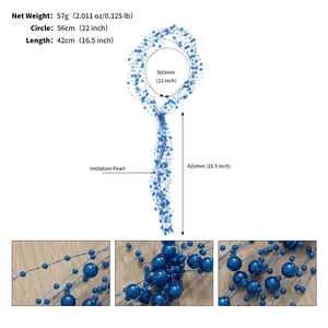 Macro detail of cascading blue imitation pearls on a 42cm handmade wedding tassel headband