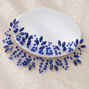 Elegant bridal vine headband with royal blue crystals and silver wire craftsmanship