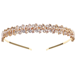 Elegant gold tiara with marquise and round cut zircons for weddings and formal parties