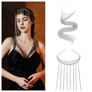 Serre-tête à Glands en Strass en Alliage d'Argent Accessoires de Cheveux de Mariée Longue Frange Pour Femmes Enfants Mariage Photographie