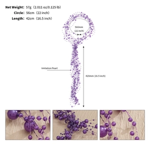 Detail of 56cm purple faux pearl beaded hairband with size and weight specifications