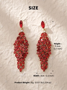 Size dimensions for red leaf-shaped bridal earrings with length and weight measurements