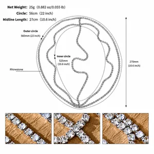 Size chart for rhinestone head chain hair accessory showing measurements and silver layers