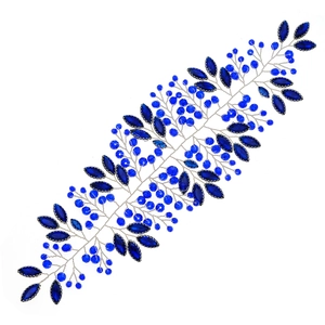 Exquisite silver bridal headband featuring deep blue rhinestones and crystal beads décor