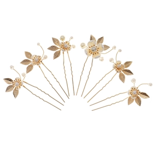 Lot de 6 épingles à cheveux vintage pour mariée avec fleurs en acrylique et perles