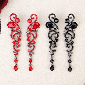 Vintage Baroque Waterdrop Tassel Earrings Women Black Red Rhinestone Jewelry Halloween Party Banquet Elegant Alloy Earrings