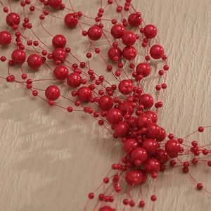 Elegant red beaded bridal hairband with multilayer pearl design for wedding hair styling