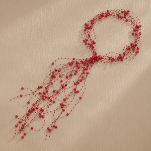 Elegant red pearl tassel headband for weddings featuring a handcrafted fringe and bead design