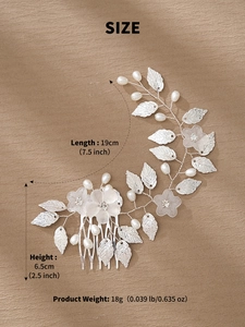 Guide des tailles détaillé pour peigne à cheveux de mariée avec feuilles dorées