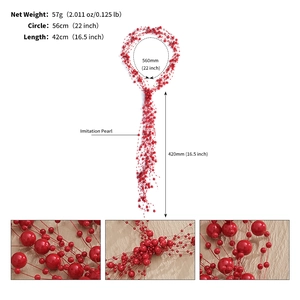 Detail view of red bridal imitation pearl headband with weight and size specifications