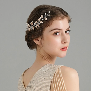 Peigne à Cheveux Mariage Vintage Avec Feuilles en Alliage Doré Fleurs en Strass Et Künstliche Perles d'Imitation Bijoux de Cheveux Femme