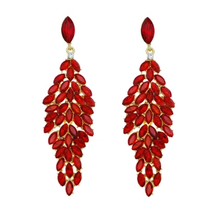 Luxury red marquise crystal drop earrings for bridal and formal wedding banquets