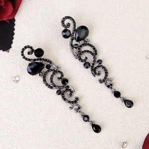 Vintage gothic teardrop earrings with black rhinestones for bridal party banquet jewelry