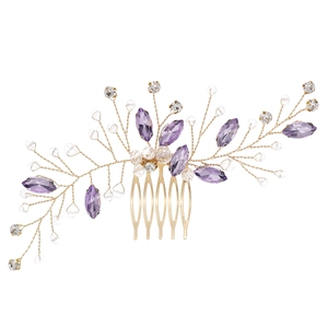 Exquisite bridal hair comb with purple gemstones and rhinestones for wedding hairstyles