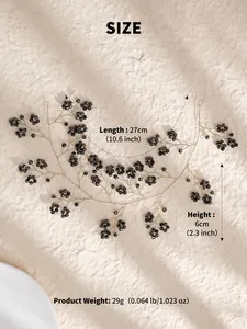 Guide des tailles pour bandeau de mariée montrant la longueur 27cm et la hauteur 6cm