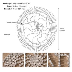 Detailed size specifications of the rhinestone headband with net weight and dimensions