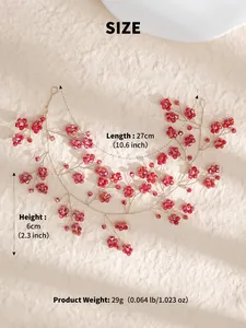 Guide des tailles détaillé pour vigne de cheveux de mariée en cristal rouge de 27 cm