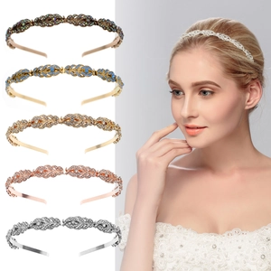 Vintage Leaf Rhinestone Headband Alloy Bridal Hair Hoop For Wedding Party Women Elegant Shiny Hair Accessories