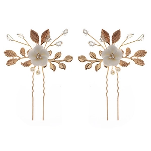 Détails de pics à cheveux fleurs en céramique faits main avec perles et strass