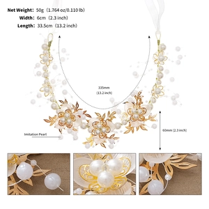 Spécifications de taille pour ce bandeau de mariée fait main avec perles et fleurs dorées