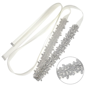 Lussuosa Cintura a Fascia da Sposa con Strass Fatta a Mano con Fiori e Foglie in Nastro di Raso per Abito da Festa Ballo Accessori Donna