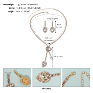 Détails des dimensions de bijoux de mariée avec collier strass et boucles d'oreilles