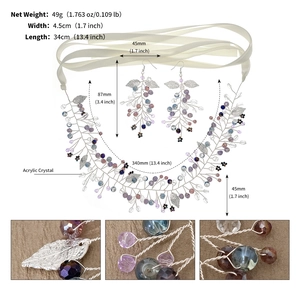 Detailed size specifications for handmade silver crystal hairband and earring set