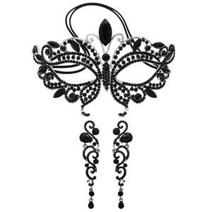 Elegante conjunto de máscara de diamantes negros y pendientes de borla para Halloween