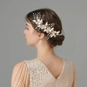 Fascia per Capelli Fatta a Mano con Fiori e Künstliche Perle Sposa Oro Foglia Fiori Effetto Ceramica Accessorio per Matrimonio Donna