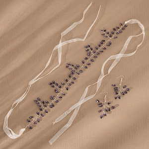 Parure de bijoux de mariée chinoise avec bandeau en cristal violet et boucles d'oreilles