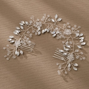 Elegant bridal hair comb set with sparkling marquise rhinestones and silver crystal vines