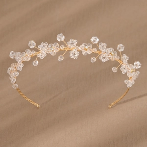 Handgefertigter Goldener Legierung Kristall Blumen Haarreif Für Braut Hochzeit Elegante Strass Haarschmuck Für Damen Fotografie Party