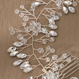 Exquisite bridal hair comb with marquise crystals and silver leaf branches for wedding