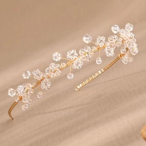 Handgefertigter goldener Kristallblumen-Haarreif für Bräute und elegantes Haarstyling