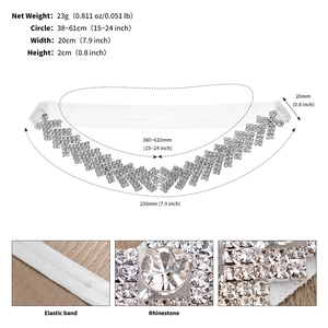 Detail view of handmade rhinestone bridal garter with specific size and weight dimensions