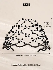 Size chart showing height and diameter for the hollow woven crystal beaded headband