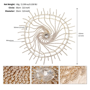 Close-up of golden rhinestone hair chain with radial fringe detail and 56cm circumference