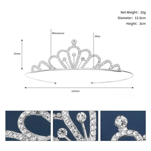 Detailed dimensions of silver rhinestone princess tiara with 12.5cm diameter for girls