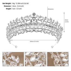 Detailed view of silver bridal tiara showing 14cm diameter and 5cm height dimensions