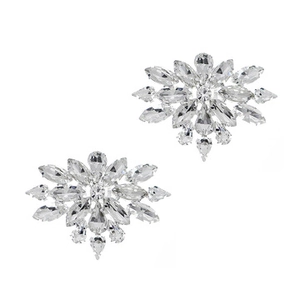 Detaillierte Makroansicht silberner Strass-Blumenschuhclips für Braut-High-Heels