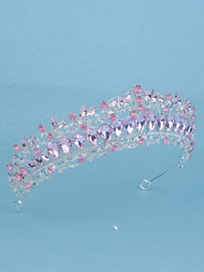 Detailed macro view of pink marquise rhinestones and silver crystal bridal crown