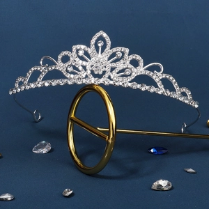 Corona de cristal plateado para niñas con diseño floral y brillantes diamantes